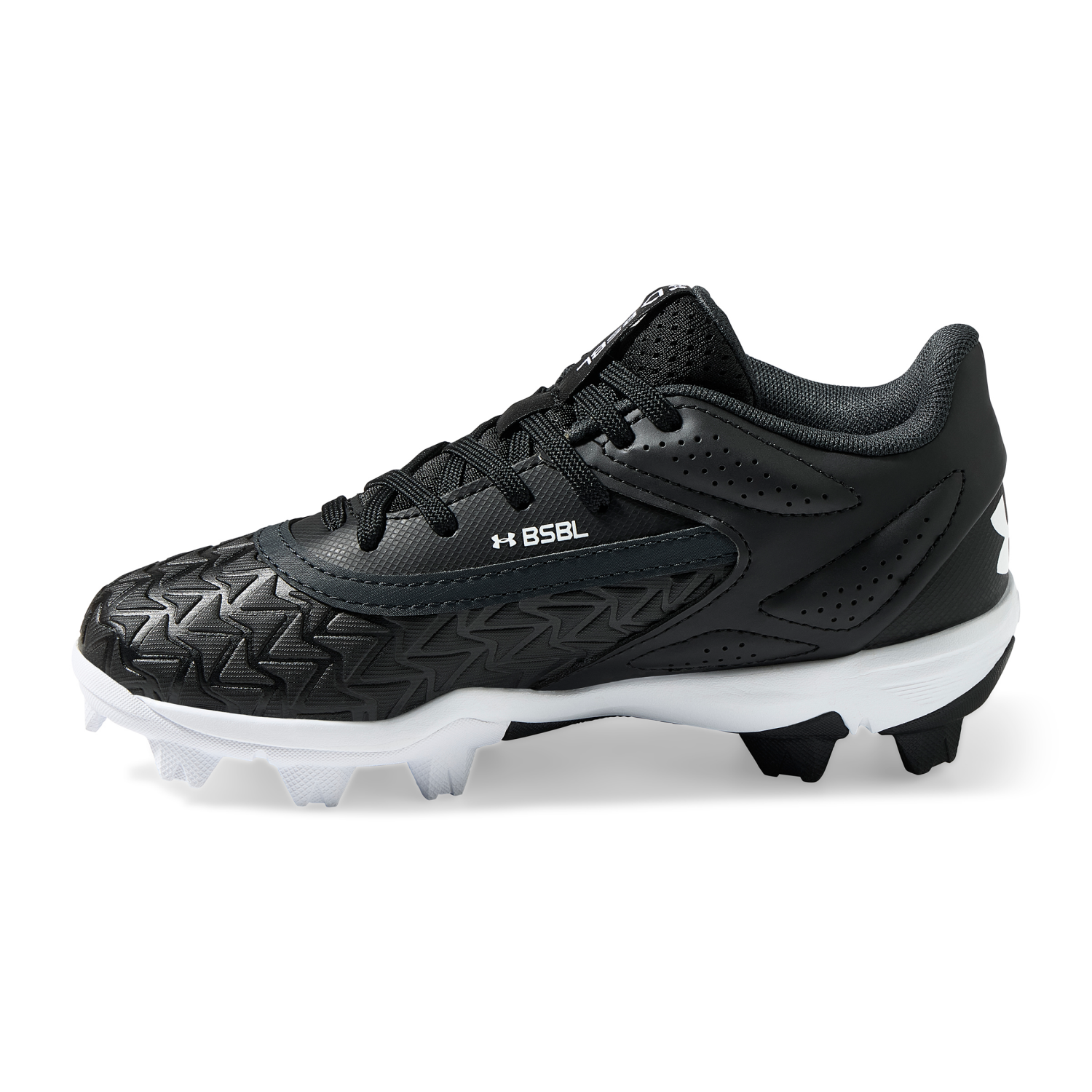 slide 2 of 4, Under Armour Boys UA Leadoff Low RM 3.0 Jr. Baseball Cleats, Black, Size 3, Size 3