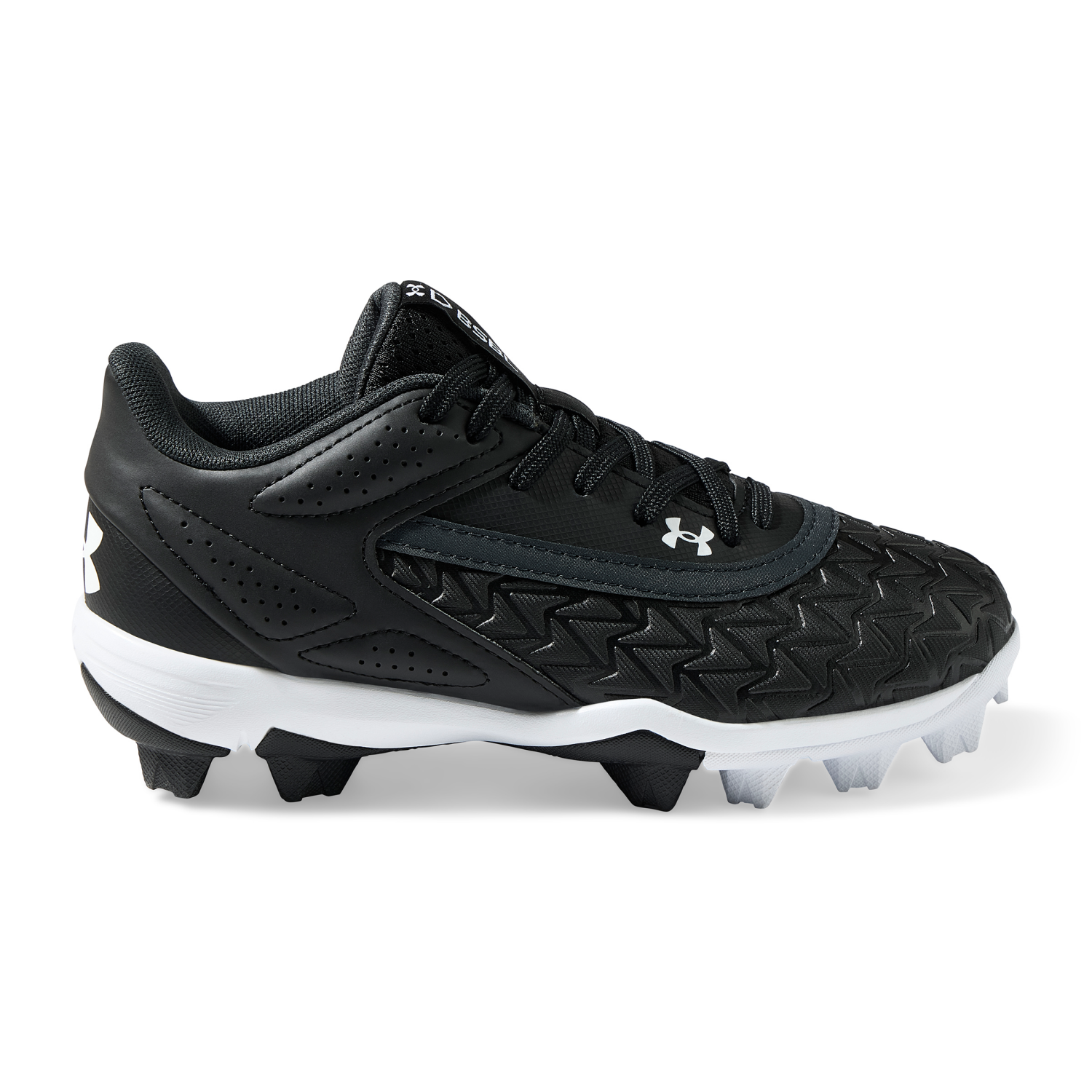slide 3 of 4, Under Armour Boys UA Leadoff Low RM 3.0 Jr. Baseball Cleats, Black, Size 2, Size 2