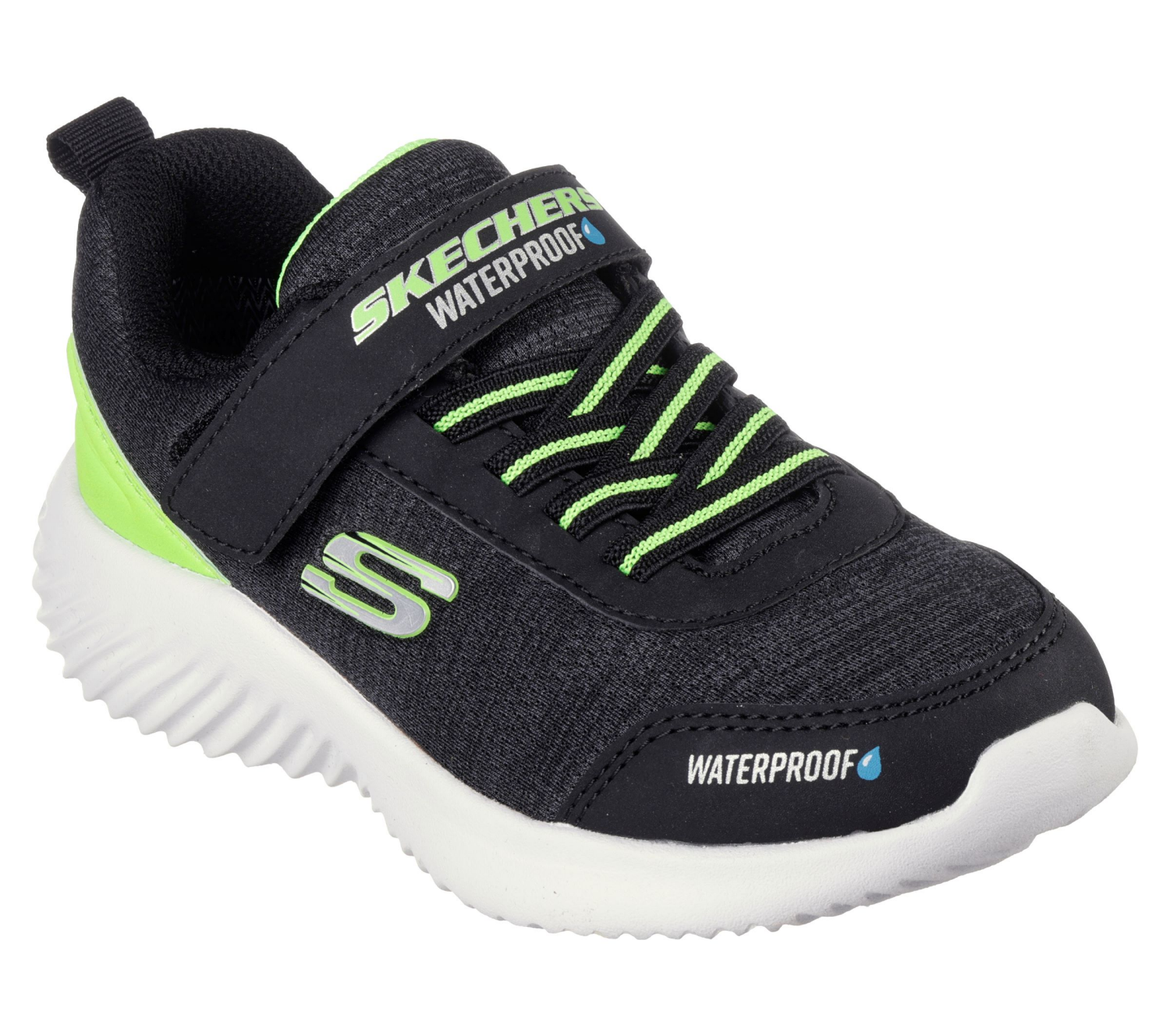 slide 1 of 5, Skechers Boys Bounder Waterproof, Black/Lime, Size 2, 1 ct