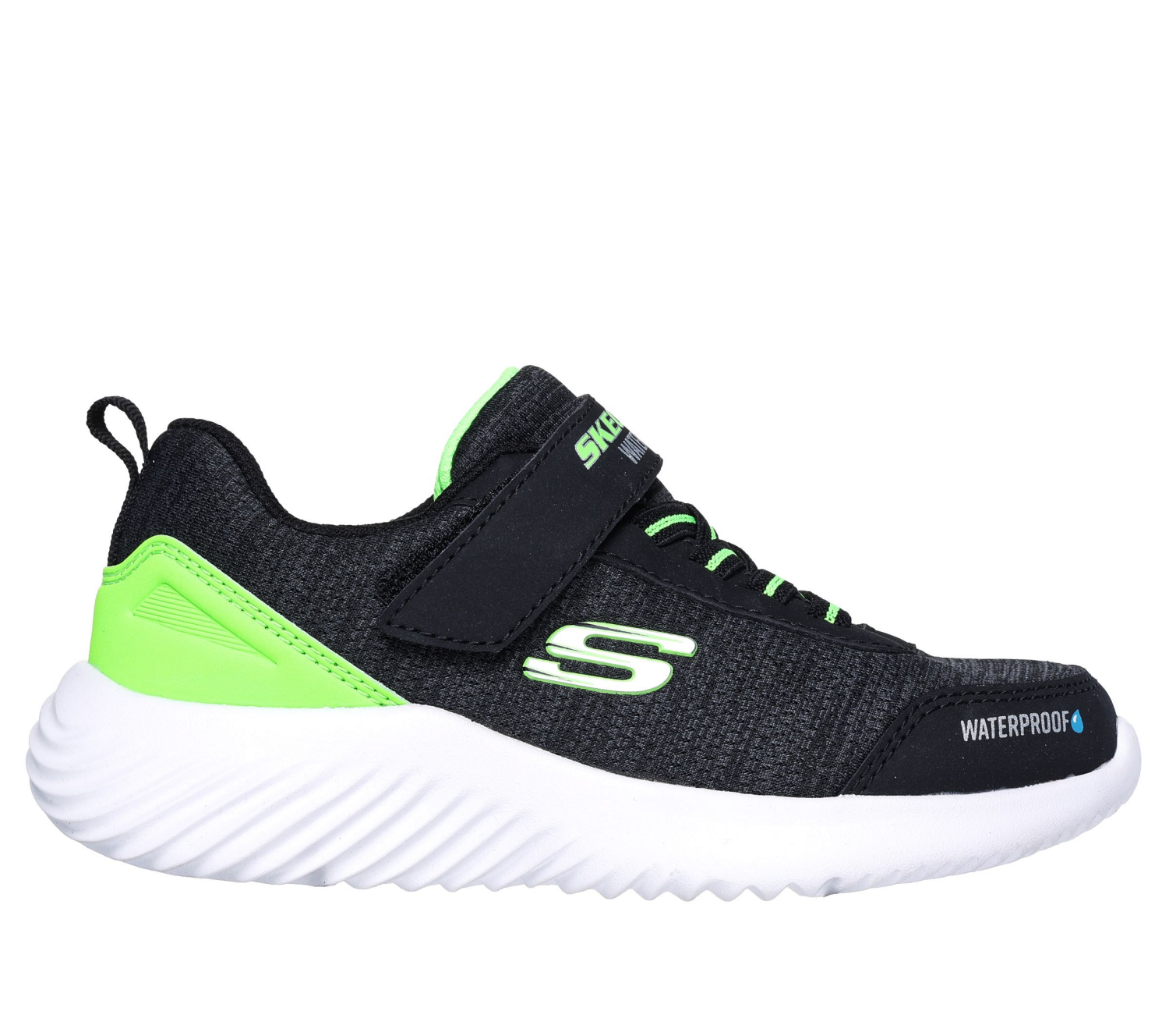 slide 4 of 5, Skechers Boys Bounder Waterproof, Black/Lime, Size 2, 1 ct