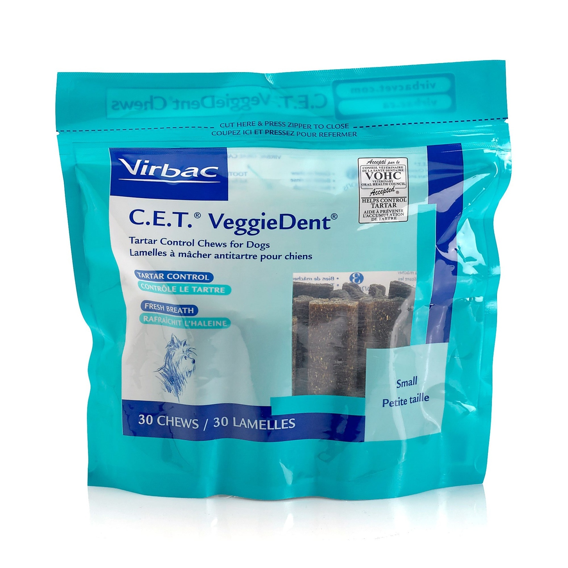 slide 1 of 1, Virbac C.E.T. Veggiedent Small Tartar Control Dog Chews, 30 ct