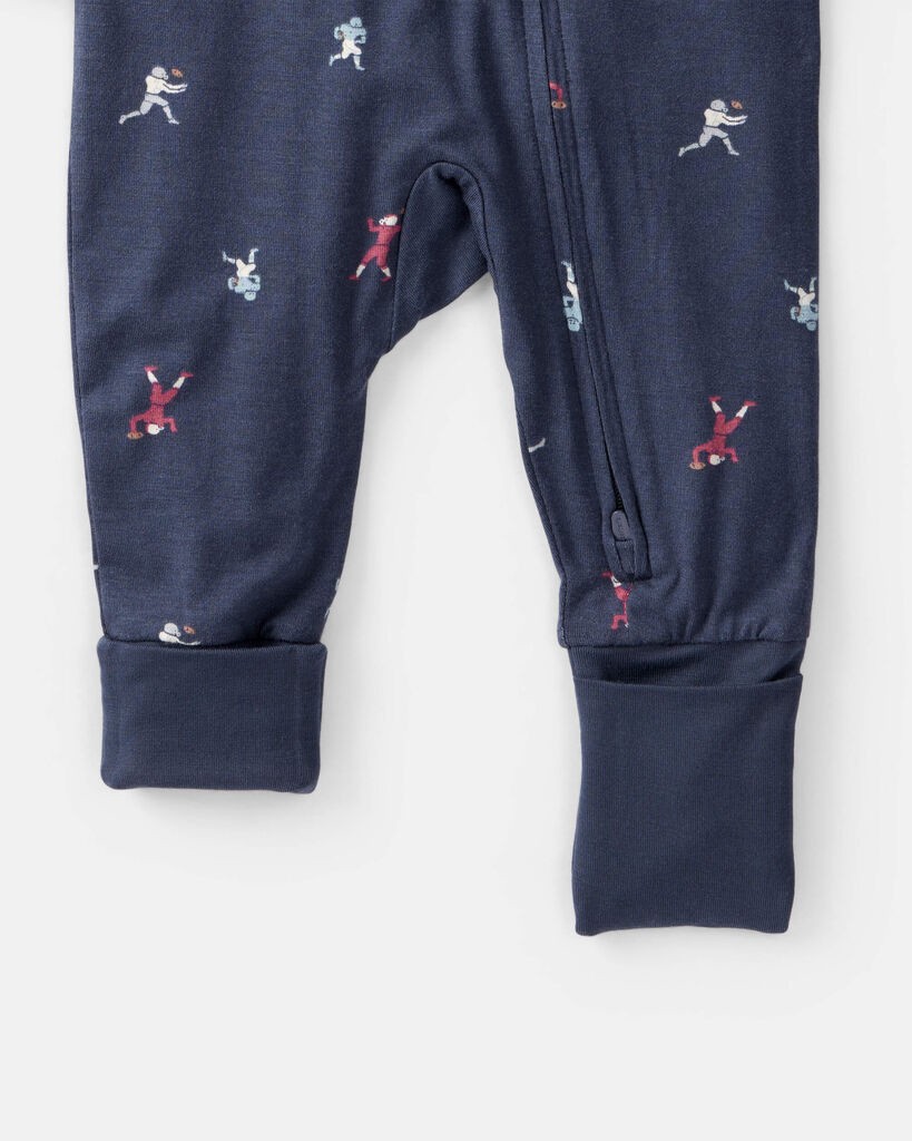 slide 2 of 6, Carter's Baby Boy Football Print PurelySoft Long-Sleeve Sleep & Play Pajamas - Blue Blue PRE, 1 ct