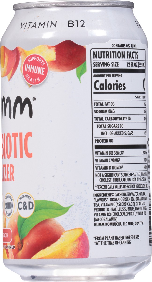 slide 12 of 14, Humm Kombucha Peach Probiotic Seltzer, 12 fl oz