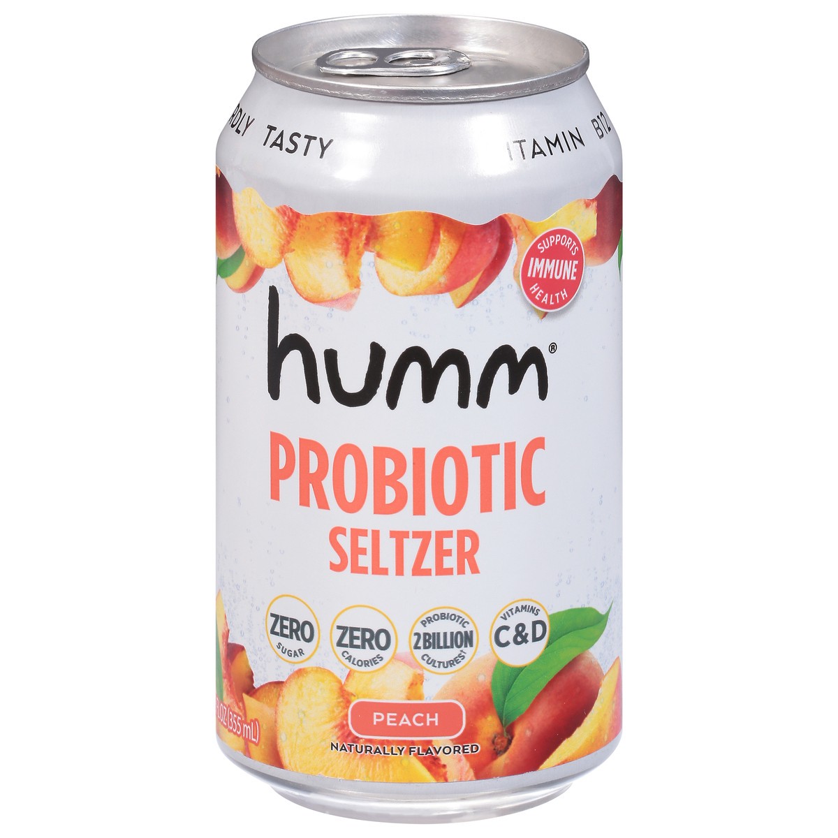 slide 1 of 14, Humm Kombucha Peach Probiotic Seltzer, 12 fl oz