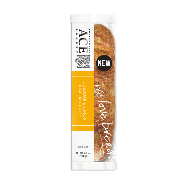 slide 1 of 1, Ace Bread, Demi Cheddar Onion Baguette, 7.1 oz