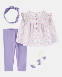 Carter's Baby 4-Piece Floral Outfit Set - Purple - NB