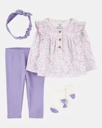 Carter's Baby 4-Piece Floral Outfit Set - Purple - NB