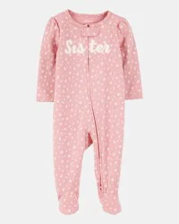 Carter's Little Sister 2-Way Zip Cotton Sleep & Play Pajamas - Pink Pink 9M