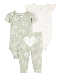 Carters Baby Girl 3-Piece Heart Little Character Set Green 24M