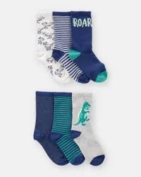 Carters Boys 6-Pack Dinosaur Print Crew Socks Blue/Green/Navy 4-7
