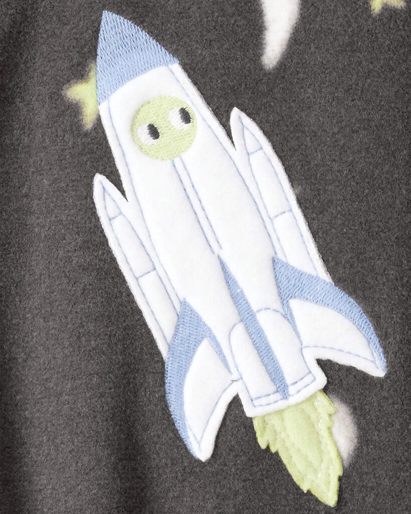 slide 3 of 3, Carters Baby Boy Spaceship Star Print Fleece Loose Fit 1-Piece Pajamas - Grey Grey 18M, 1 ct