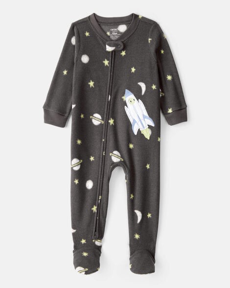 slide 1 of 3, Carters Baby Boy Spaceship Star Print Fleece Loose Fit 1-Piece Pajamas - Grey Grey 18M, 1 ct