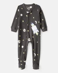 Carters Baby Boy Spaceship Star Print Fleece Loose Fit 1-Piece Pajamas - Grey Grey 18M