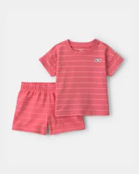 Carters Toddler Boy 2-Piece Stripe Short-Sleeve Top & Short Set - Orange Coral 5T