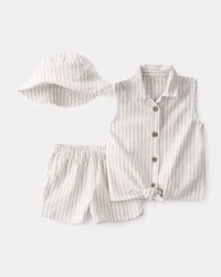 Carters Baby Girl 3-Piece Striped Sleeveless Top & Short Set - Tan/Ivory Tan/Ivory 9M