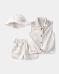 Carters Baby Girl 3-Piece Striped Sleeveless Top & Short Set - Tan/Ivory Tan/Ivory 9M