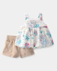 Carters Baby Girl 2-Piece Tropical Beach Sleeveless Top & Short Set Multi NB
