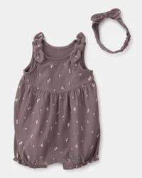Carters Baby Girl 2-Piece Floral Sleeveless Romper Set - Brown Brown 24M