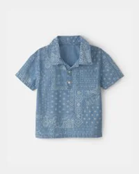 Oshkosh Boys Bandana Chambray Short-Sleeve Polo Shirt - Blue Blue 12