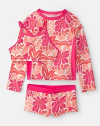 Carters Girls 3-Piece Floral Long-Sleeve Rashguard Swimsuit Set - Pink/Orange Pink/Orange 4