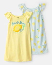 Carters Girls 2-Pack Lemon Loose Fit Night Gown - Blue/Yellow Multi 6-7