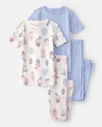 Carters Girls Mermaid 100% Cotton Snug Fit 4-Piece Pajama Set - Blue/Ivory Multi 10