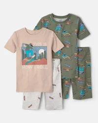 Carters Boys Skateboard Cotton Short-Sleeve Snug Fit 4-Piece Pajama Set - Green/Brown Green/Brown 12