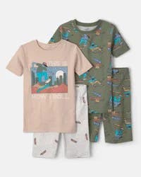 Carters Boys Skateboard Cotton Short-Sleeve Snug Fit 4-Piece Pajama Set - Green/Brown Green/Brown 5