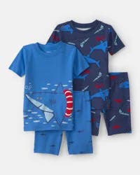 Carters Toddler Boy Shark 100% Cotton Short-Sleeve Snug Fit 4-Piece Pajama Set - Blue Blue 4T