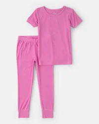 Toddler Girl PurelySoft Short-Sleeve Snug Fit 2-Piece Pajama Set - Pink Pink 3T