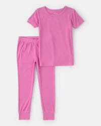 Toddler Girl PurelySoft Short-Sleeve Snug Fit 2-Piece Pajama Set - Pink Pink 3T