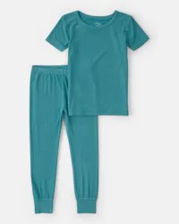 Toddler Boy PurelySoft Short-Sleeve Snug Fit 2-Piece Pajama Set - Blue Blue 4T