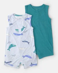 Carters Baby 2-Pack Whale PurelySoft Sleeveless Romper Set - Blue Blue 12M