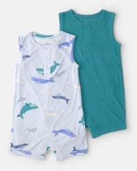 Carters Baby 2-Pack Whale PurelySoft Sleeveless Romper Set - Blue Blue 12M