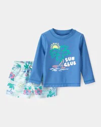 Carters Baby Boy 2-Piece Tropical Beach Rashguard Trunk Set - Blue Blue 3M