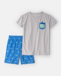 Carters Boys Shark Short-Sleeve Loose Fit 2-Piece Pajama Set - Grey/Blue Grey/Blue 10