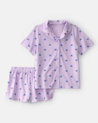 Carters Girls Butterfly Short-Sleeve Loose Fit 2-Piece Pajama Set - Purple Purple 14