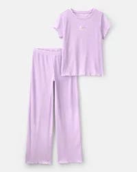 Carters Girls Moon Rib Loose Fit 2-Piece Pajama Set - Purple Lavender 7