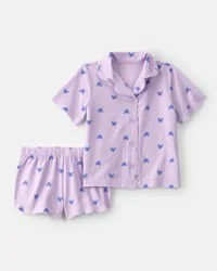 Carters Toddler Girl Butterfly Short-Sleeve Loose Fit 2-Piece Pajama Set - Purple Purple 5T