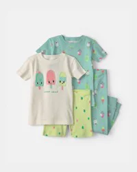 Carters Toddler Girl 'sweet Squad' Popsicle 100% Cotton 4-Piece Pajama Set - Blue/Green Blue/Green 4T