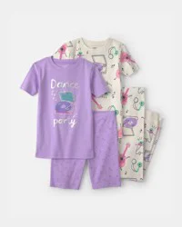 Carters Girls Dance Party 100% Cotton 4-Piece Pajama Set - Purple Purple 8