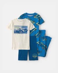 Carters Boys Race Car 100% Cotton 4-Piece Pajama Set - Blue/White Blue/White 6