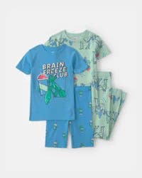 Carters Boys 'Brain Freeze Club' 100% Cotton 4-Piece Pajama Set - Blue/Green Blue/Green 4