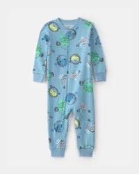 Carters Baby Boy Pufferfish 100% Cotton 2-Way Zip 1-Piece Pajama - Blue Blue 12M