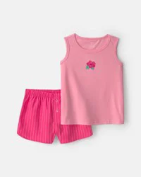 Carters Girls 2-Piece Flower Sleeveless Pajama Set - Pink Pink 8