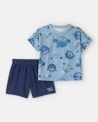 Carters Toddler Boy 2-Piece Race Car Short-Sleeve Pajama Set - Blue Blue 4T