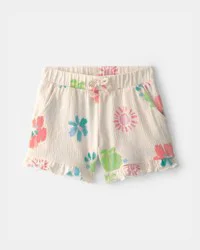 Carters Toddler Girl Ruffle-Trim Summer Floral Shorts - Cream Cream 2T