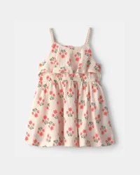 Carters Baby Girl Floral Ruffle Dress - Cream Cream 12M