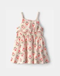 Carters Baby Girl Floral Ruffle Dress - Cream Cream 12M