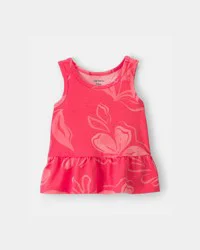 Carters Baby Girl Floral Peplum Tank Top - Coral Orange 12M